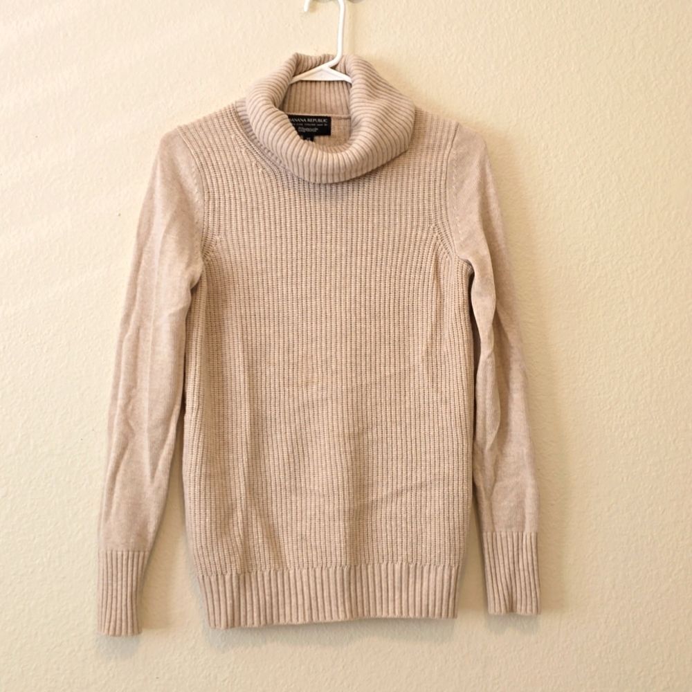 Banana Republic Filpucci Merino Wool Cashmere Blend Tan Turtle Neck Sweater xs